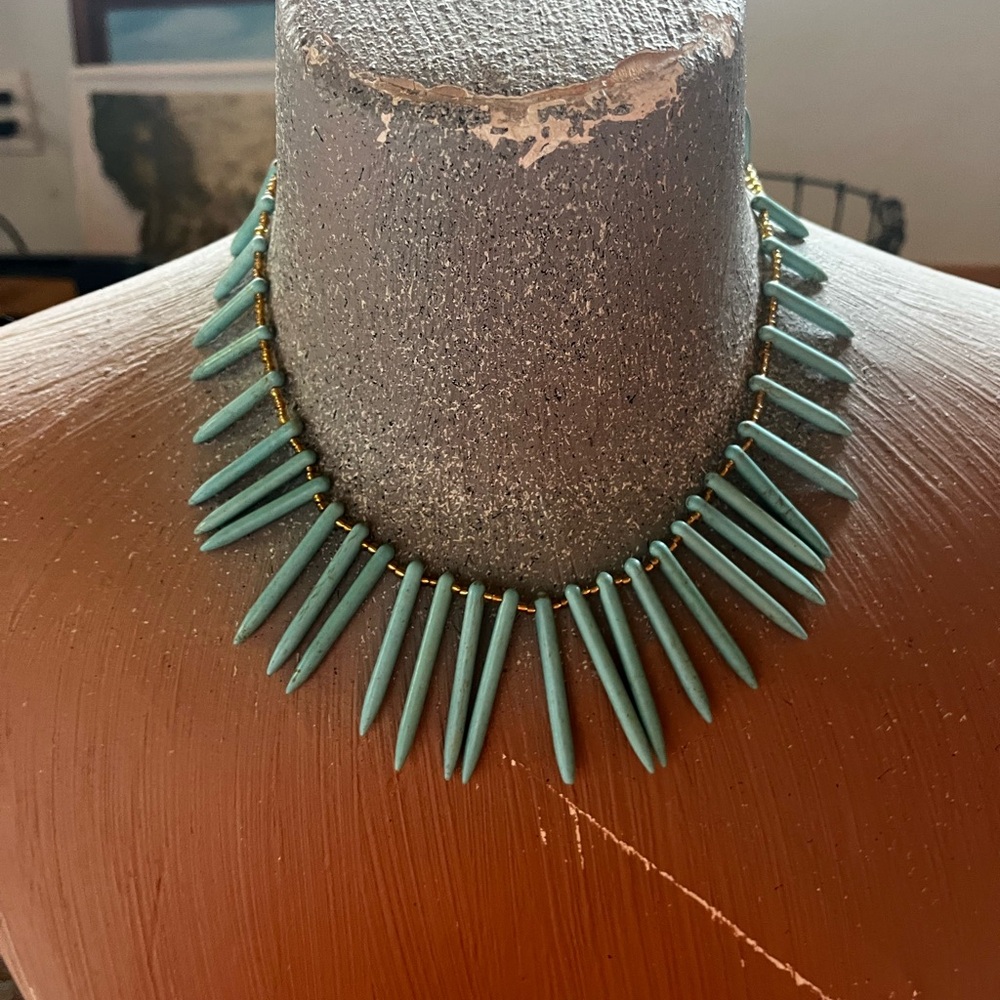 Turquoise Spike Statement Necklace - image 1